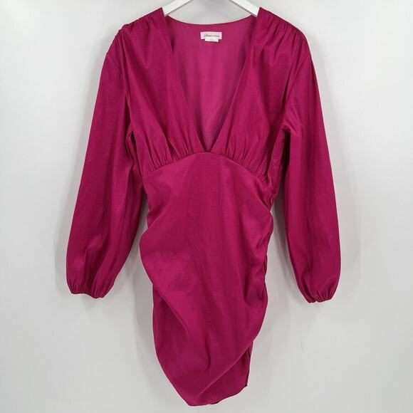 Lovers and Friends Lorenza Mini Dress Fuchsia Pink Long Sleeve V-Neck Size Large - Picture 3 of 11
